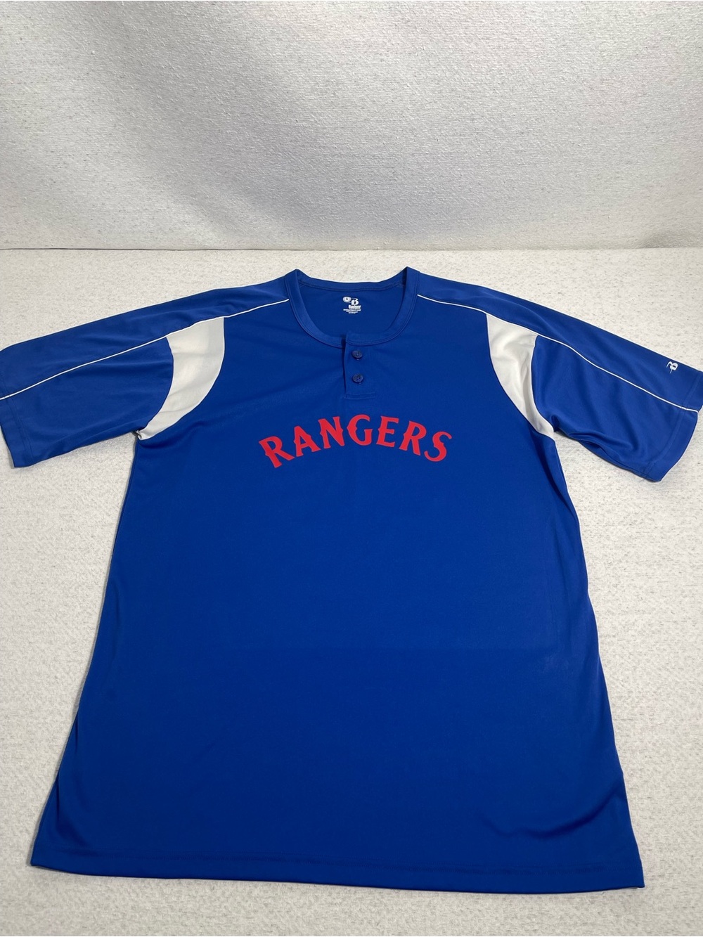Badger Sport Rangers #3 Baseball Jersey Shirt Mens (LG)Blue White Red. SKU#0565